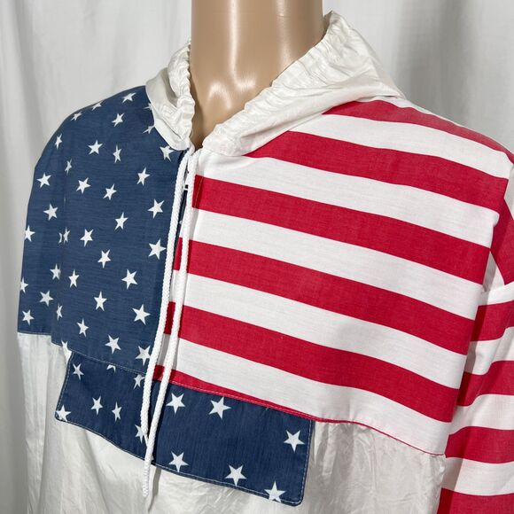 Vintage 90s Star On The Beach Unisex One Size White USA Flag Windbreaker Hoodie - Picture 2 of 9